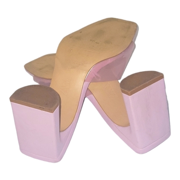 Zara Clear Vinyl Pink Wide Heels Clear Strap Leather Insole UK Size 37 Sandals - Picture 5 of 9